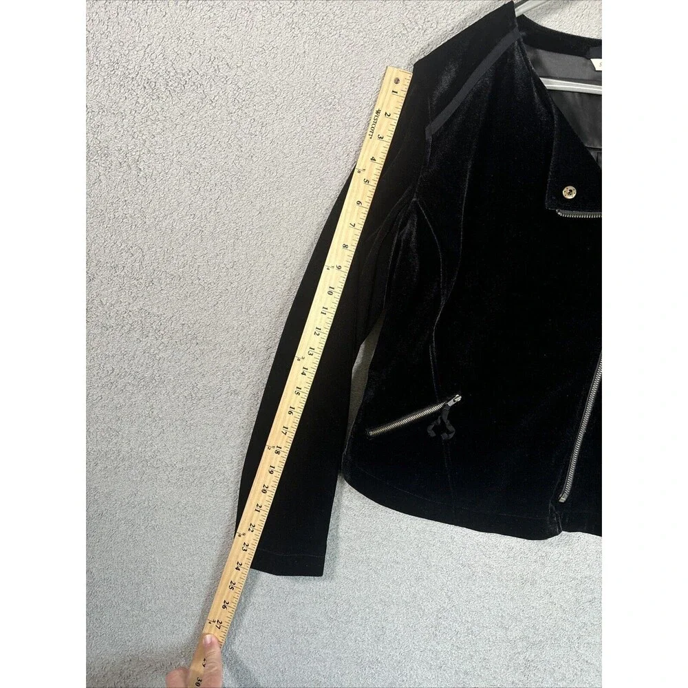 Soft Surroundings Women’s Size Medium Full Zip Velvet Velour‎ Jacket Black Goth - Picture 6 of 12